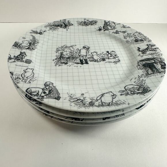 Disney Winnie the Pooh 10" Dinner Plates Set 4 Classic Sketch Christopher Robin - Picture 1 of 14